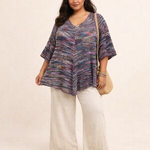 FADED GLORY Purple Combo Open Knit Sweater Top Size 2X(18W-20W) Boho Festival